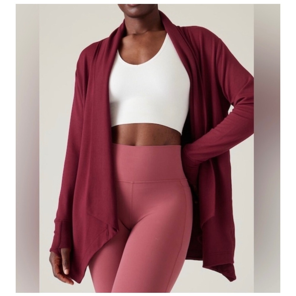 Athleta Women's Pranamaya Wrap Cardigan Open Front Purple Pink Size Small Petite